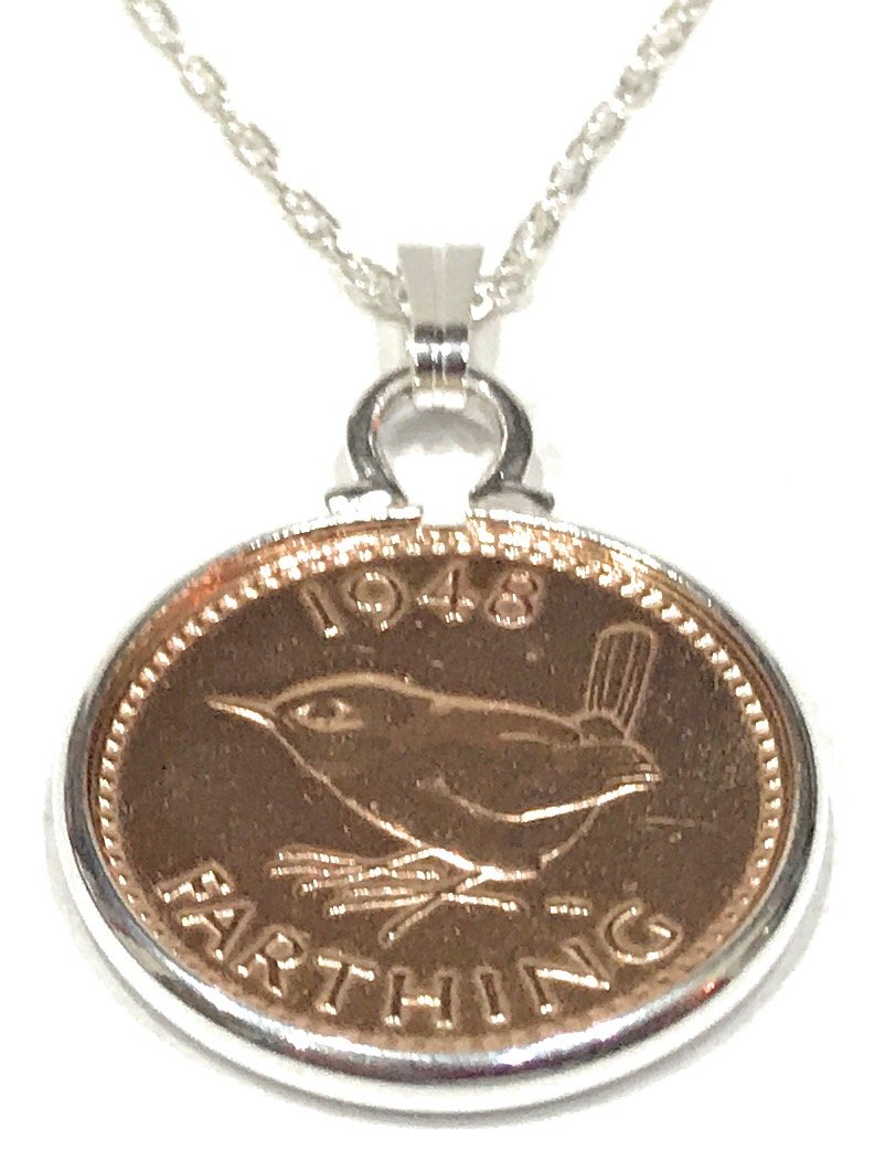 OCC Old Coin Cufflinks Cinch Pendant 1948 Lucky farthing 78th Birthday plus a Sterling Silver 18in Chain