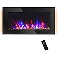 HOMCOM 36" 1500W Electric Wall-Mounted Fireplace with Flame Effect, 7 Color Background Light and Side Light, Black