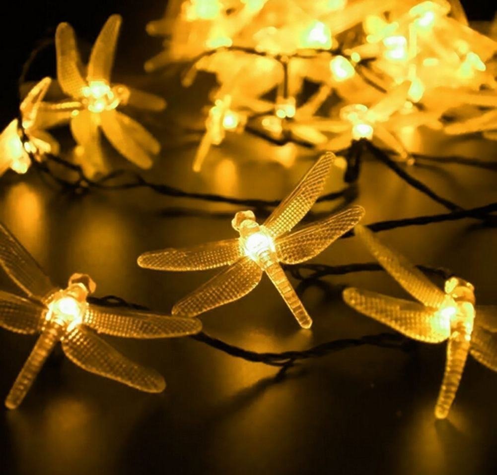 EONANT Dragonfly lights, 20FT/6M 30 LED Solar String Lights with 2 Modes Lights Waterproof for Outdoor, Garden, Christmas Decorations (Warm White)