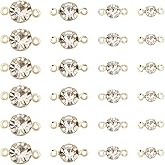 SUNNYCLUE 1 Box 200Pcs 4 Styles Rhinestone Connector Charms Crystal Link Pendant Metal Flat Round Linking Birthstone Charm Connectors for Jewelry Making Findings Necklaces Earrings Bracelet DIY Crafts