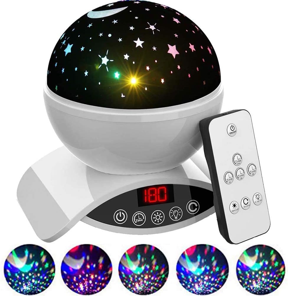 Foreita Remote Control Rechargeable Night Light Rotation Baby Star Projector Lamp, 8 Colour Dimmable Combinations Romantic Star Night Light for Children Kids Baby Bedroom Living Room