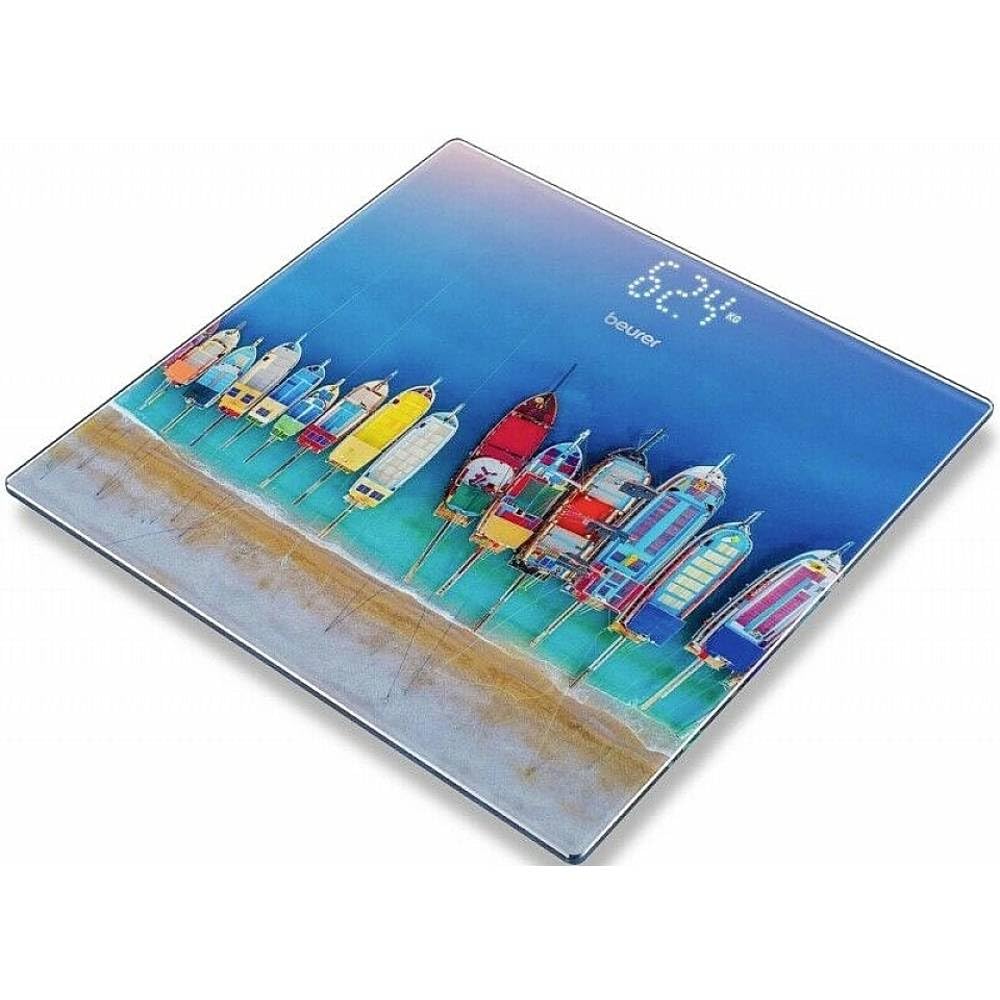 Beurer GS 215 Boats Glass Bathroom Scales with Magic Display, Dot-Matrix Display, Weighing Surface Safety Glass and Load Capacity up to 180 kg