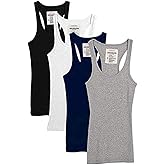 Zenana Outfitters 4 Pack Womens Basic Ribbed Racerback Tank Top Black/White/Navy/H.Grey X-Large