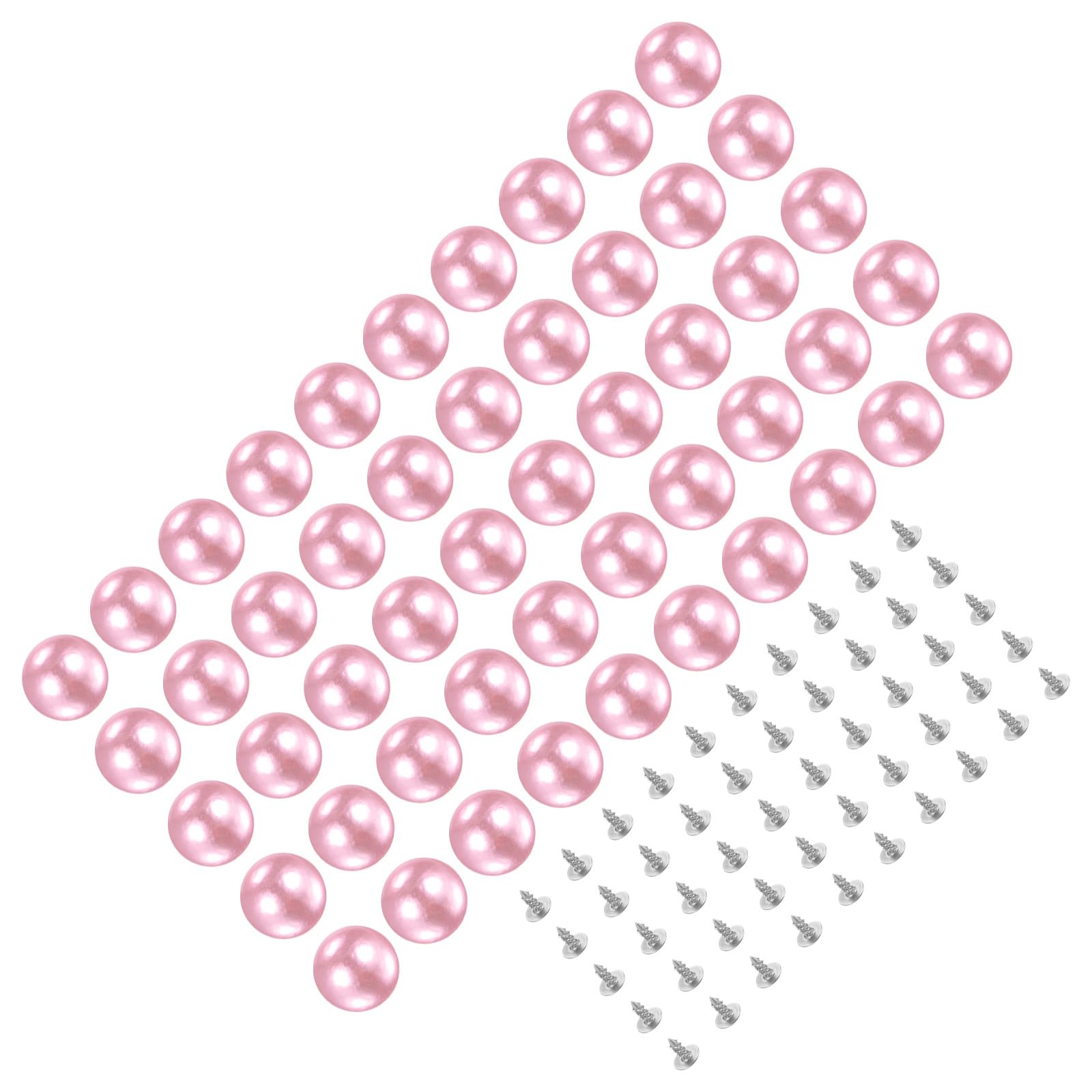 Kozelo 50 Set Pearl Rivet Studs Kit - [10mm x 5mm x 5mm] Pearl Rivets Faux Pearls Rivets Pink for DIY Decoration Crafts Use, ABS Material, Lattice Pattern