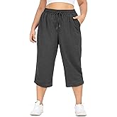 COOTRY Plus Size Capris for Women Loose Drawstring Yoga Workout Sweat Pants with Pockets