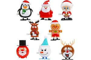 CCINEE 8Pack Christmas Wind Up Toys, 8pcs Xmas Santa Reindeer Clockwork Jumping Toys for Christmas Stocking Stuffer Bag Fille