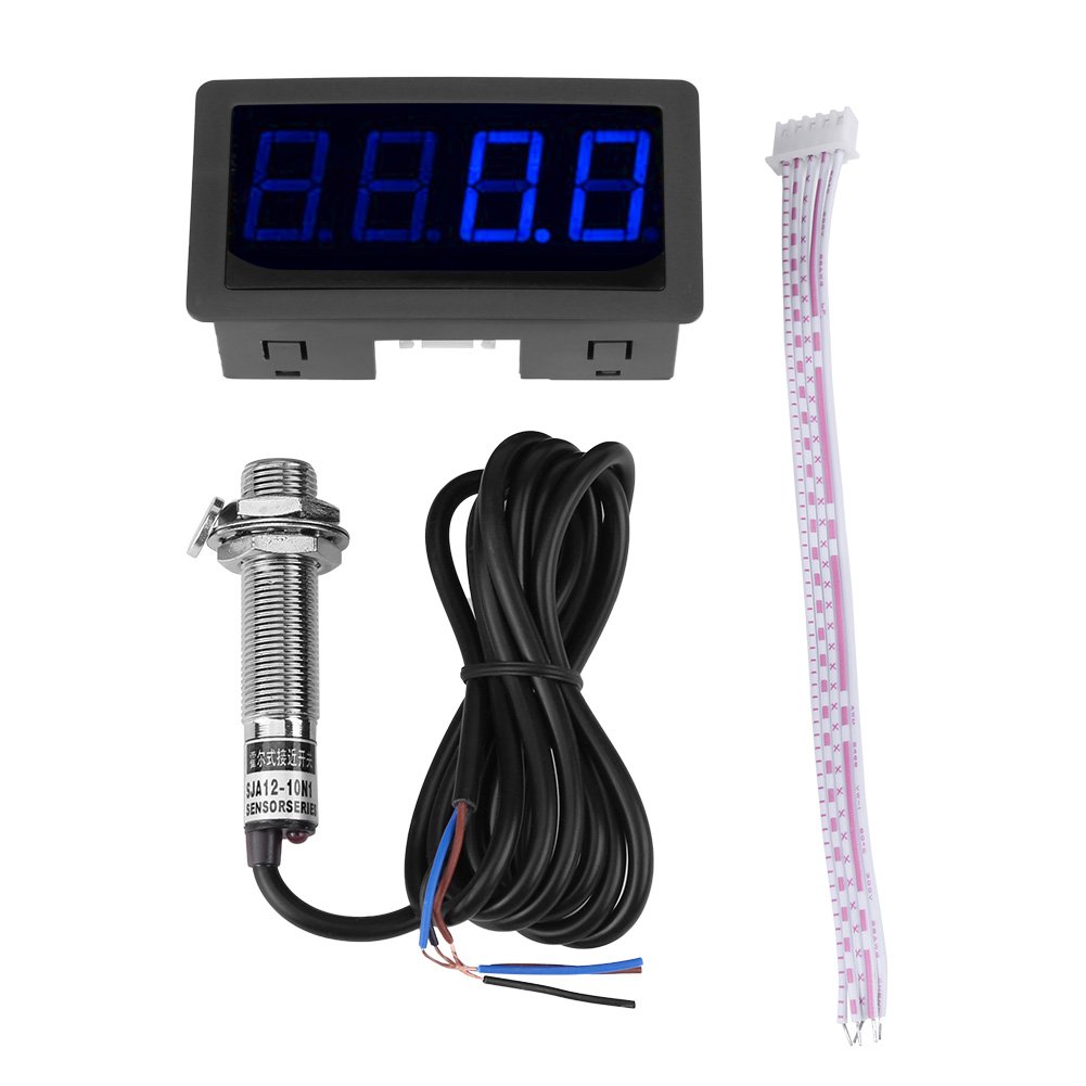 RPM Speed Meter, RPM Tachometer Digital Speed Panel, Akozon Digital Tachometer 4 Digital LED Tachometer + Hall Proximity Switch Sensor NPN(Blue)