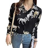XYGJZ Womens Vintage Horse Print Long Sleeve Button Down Shirt Western Shirts