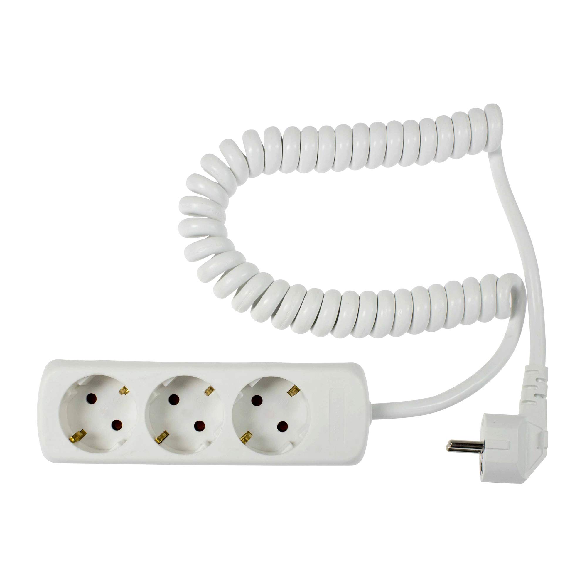 as - Schwabe Steckdosenleiste 3-fach mit Spiralkabel – Mehrfachstecker mit 2,5 m Leitung – 230 V / 16 A Mehrfachsteckdose mit ausdehnbarer Spiralleitung – IP20 – Weiß I 11431