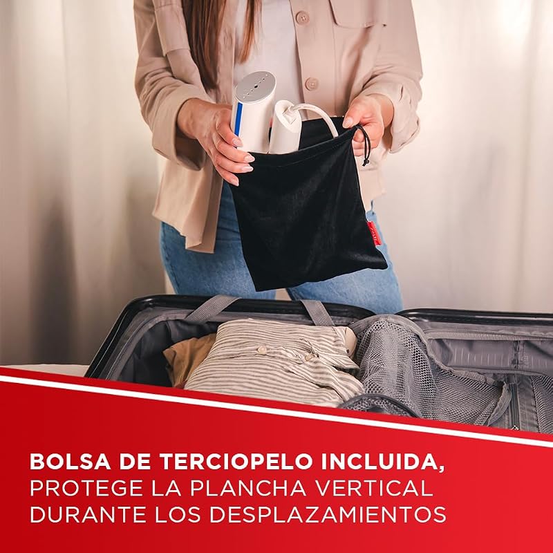 Vaporella Vertical Styler GSM50B, ferro a vapor vertical portátil para viagens, pega dobrável, aquecimento rápido 30 segundos, branco/azul