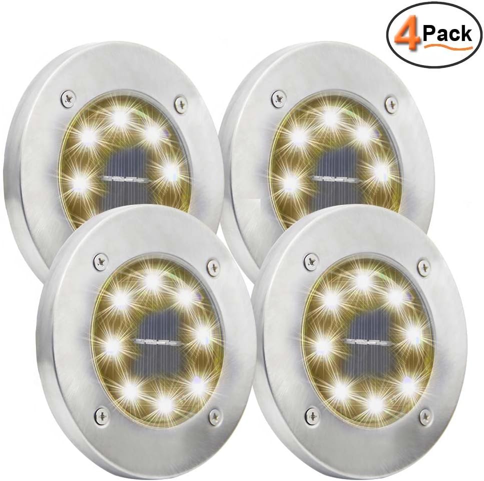 Maggift Solar Ground Lights, 8 LED Garden Pathway Outdoor In-Ground Lights, 4 Pack (Warm White)