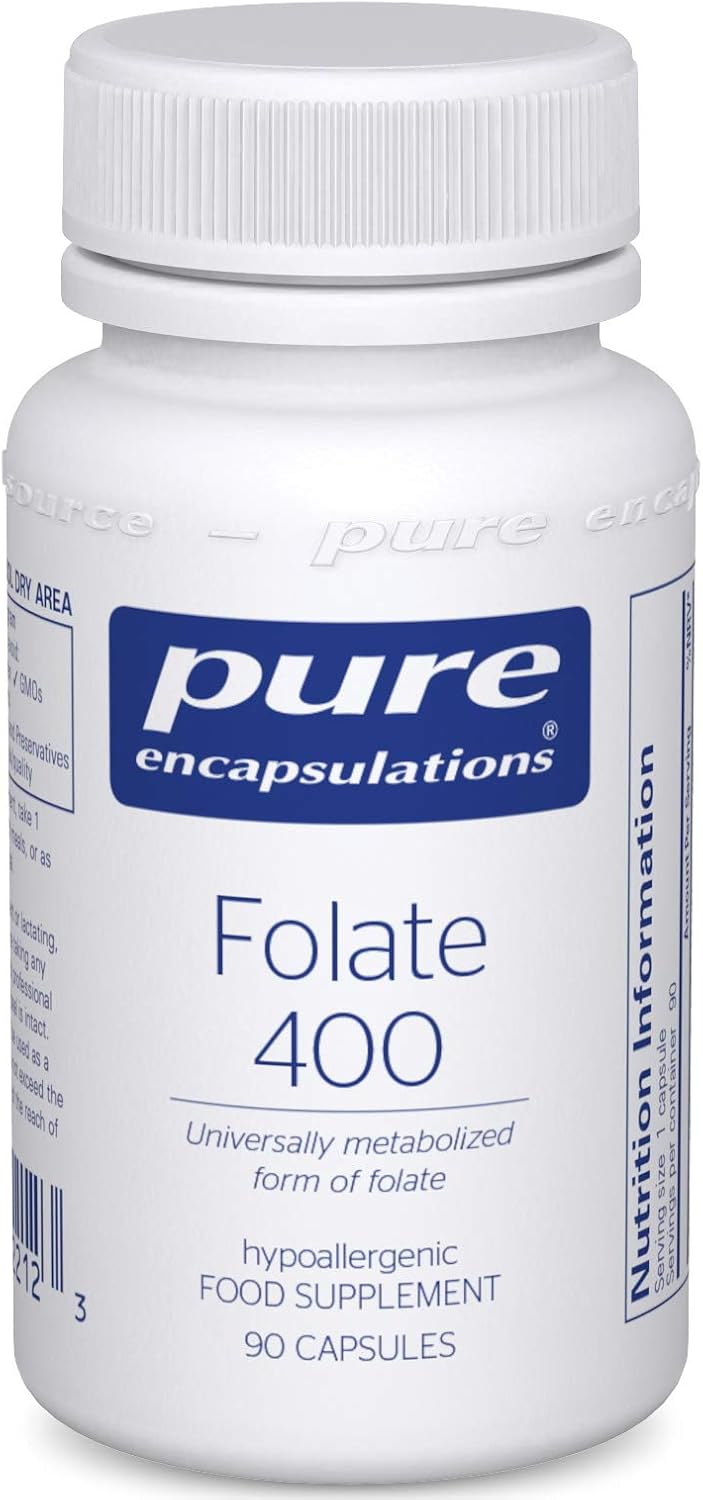 Pure Encapsulations Folate 400 - Folate, Folic Acid, Fertility - 90 Capsules, Red, 90 count (Pack of 1)