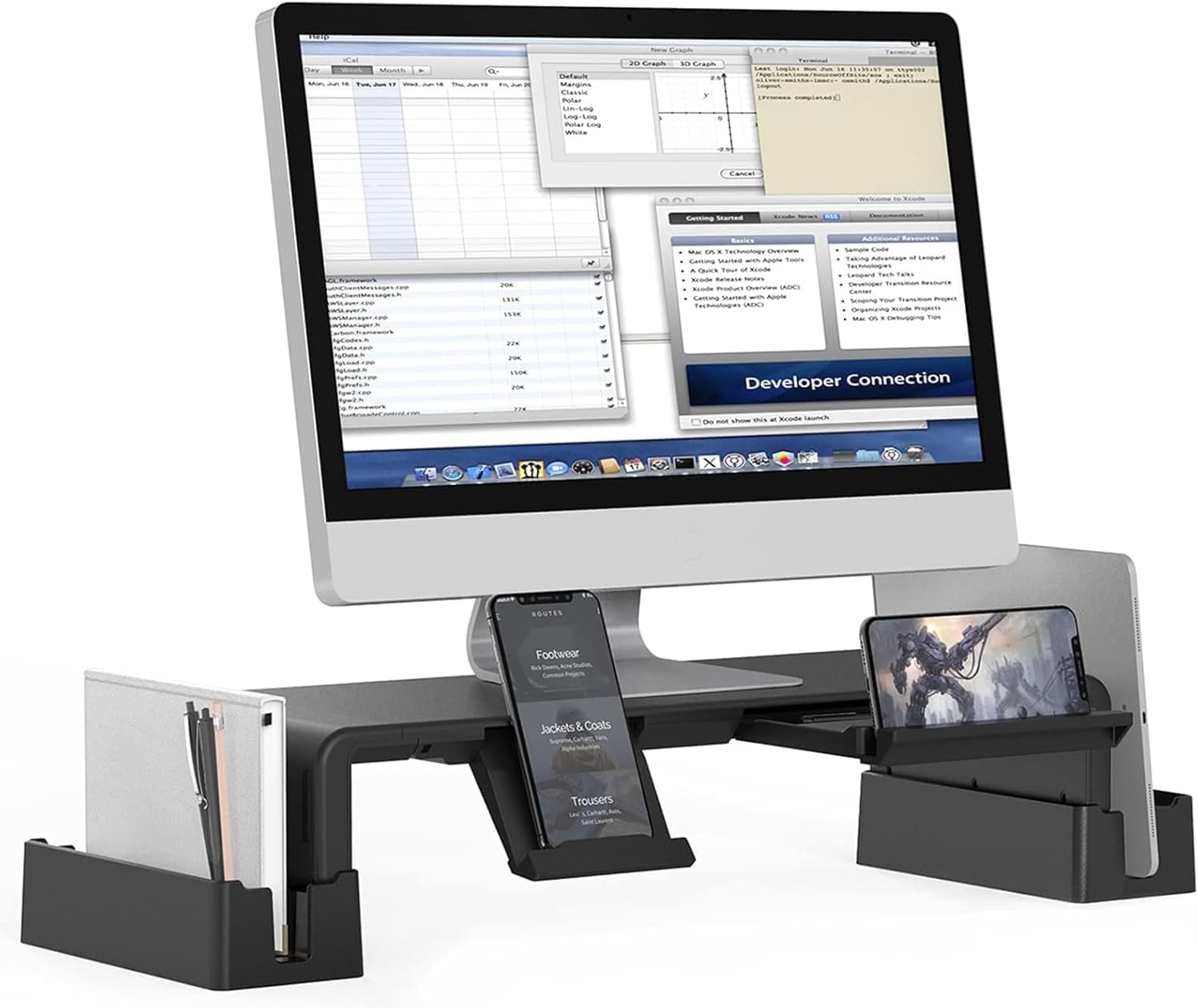 MiiKARE Monitor Stand with Storage Functions Height Adjustable Monitor Riser w/Pull-Out Drawer+Phone Stand+2 Extra Storage Racks, Monitor Holder Desktop Organizer for Screen, TV,Printer-Black