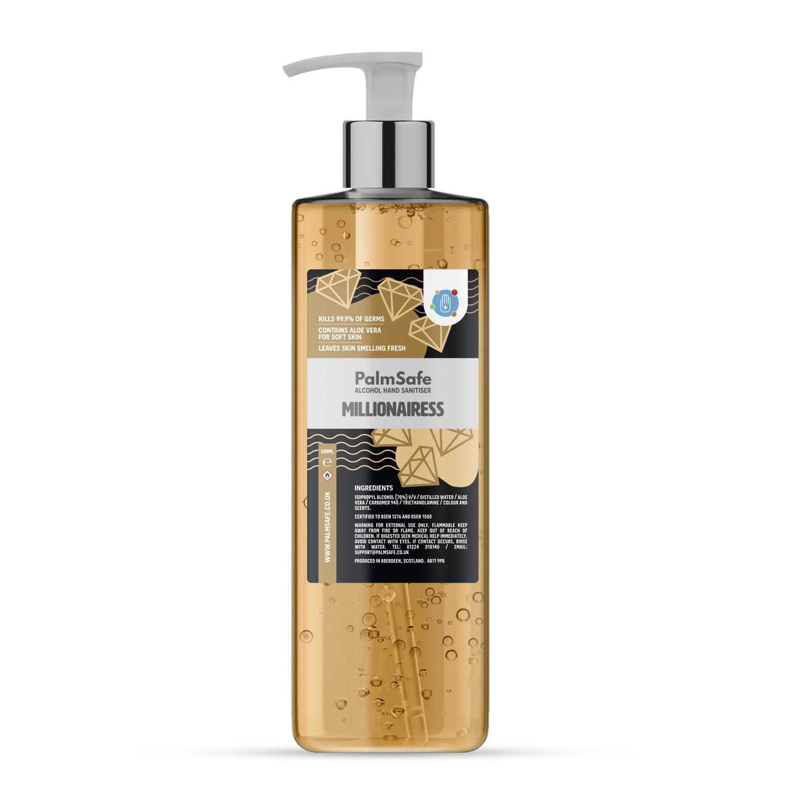 Palm Safe Millionairess Alcohol Hand Sanitiser 500 ml Pump Bottle