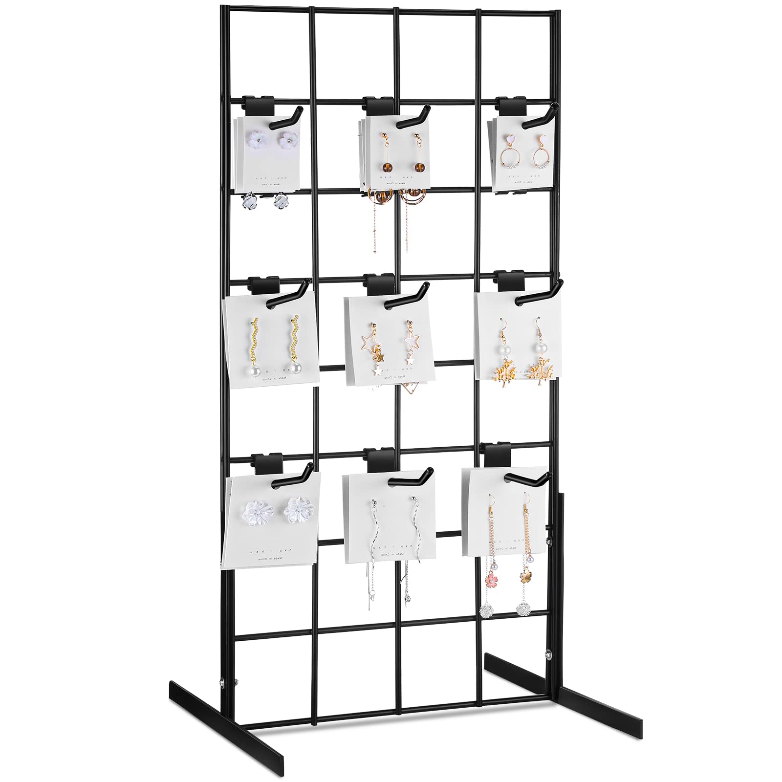 Photo 1 of 10 Pack Metal Grid Wall Hooks Set Including 1 Pcs 24" H x 12" W Counter Top Gridwall Display Unit with T Base Floorstanding and 9 Pcs 4'' D Grid Panel Hooks for Retail Display (Black)