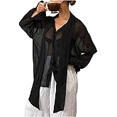 GORGLITTER Women's Chiffon Long Sleeve Blouses Dressy Casual See Through Button Down Bow Tie Neck Shirt Tops Trendy 2025