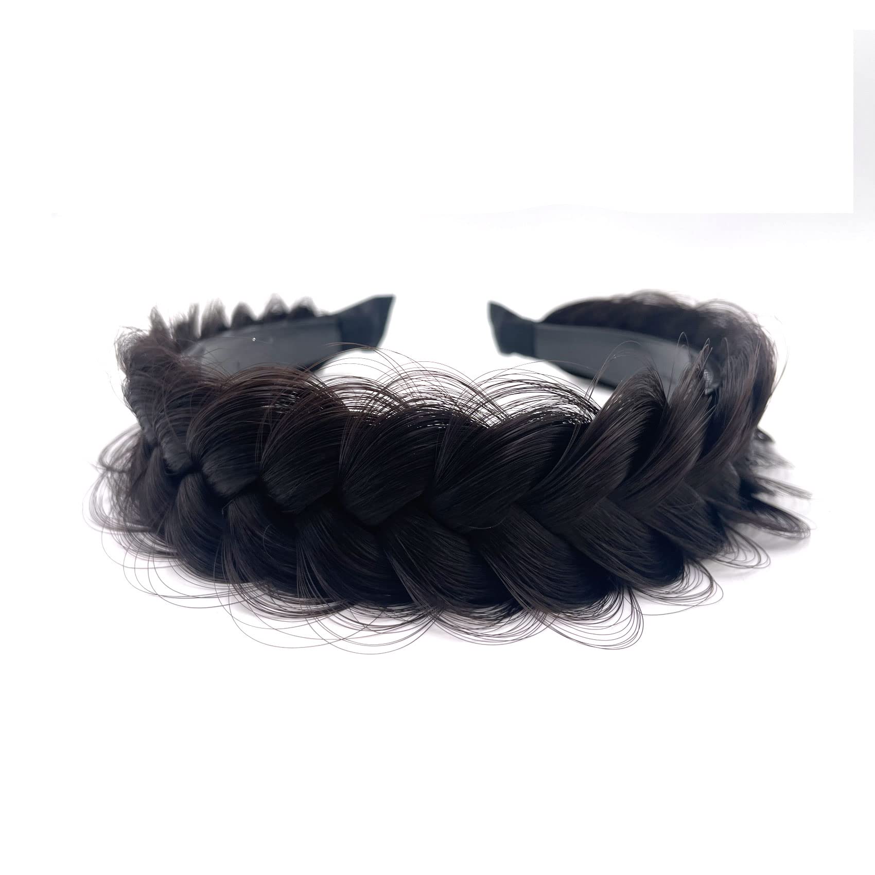 TOECWEGR Hairband Braided Hairpiece Messy Wide 2 Strands Fluffy Braids Wig with Tooth Women Headband Hair Bands