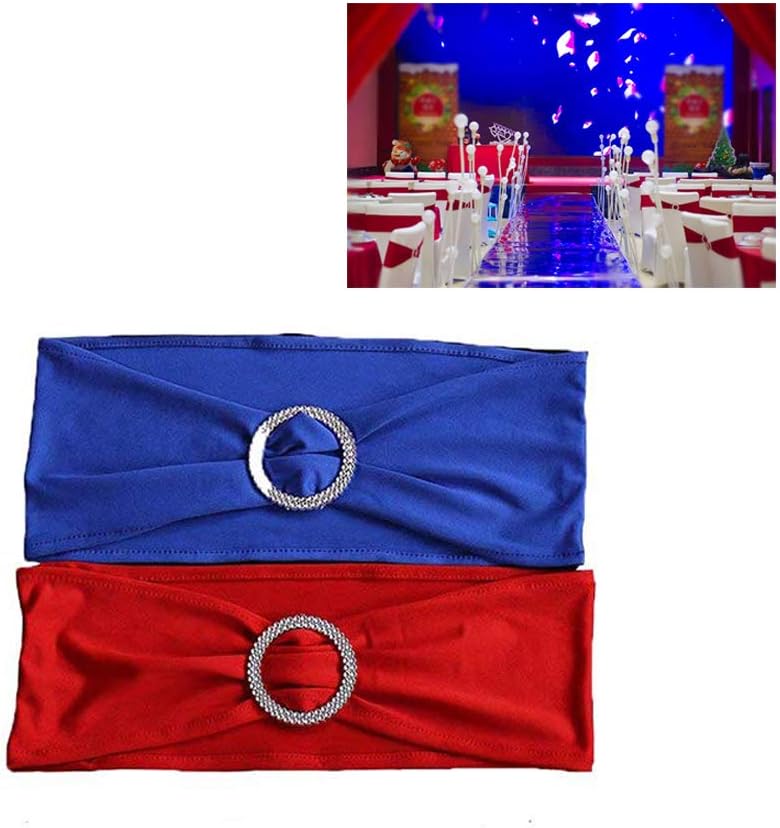 Yahpetes Stretch Wedding Chair Bands 20 Pcs Wedding Chair Bands Buckle Lycra Slider Sashes Bow Decorations Chair Bows Ties(10 PCS Red Chair Sashes Bows, 10 PCS Blue Chair Sashes Bows)