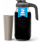 County Line Kitchen Glass Cold Brew Coffee Maker with Lid - Wide Mouth, 2 Quart (64 oz) - Heavy Duty, Leak Proof - Sun & Iced Tea Pitcher, Cold Brew Coffee, Breast Milk Storage, Water - Gray