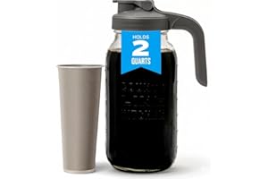 County Line Kitchen Glass Cold Brew Coffee Maker with Lid - Wide Mouth, 2 Quart (64 oz) - Heavy Duty, Leak Proof - Sun & Iced Tea Pitcher, Cold Brew Coffee, Breast Milk Storage, Water - Gray