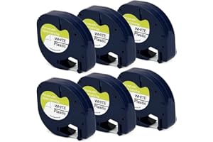 JOJOME 6-Pack 91331 Plastic White Label Tape Replacement for Dymo Letratag Refills 12mm x 4m 1/2 Inch x 13 Feet Work with DYMO LetraTag LT-100H LT-100T QX50 Label Makers