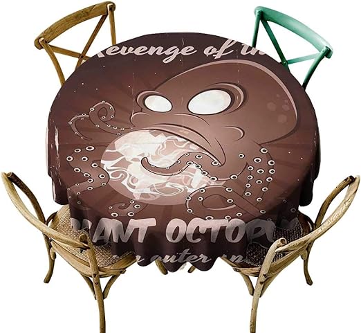 Amazon Crabee ホワイトラウンドテーブルクロス タコ レトロ 古いポスタープリント アニメ モンスター エイリアン タコ 触手付き アース攻撃 ブラウン D36 春用 テーブルクロス オンライン通販