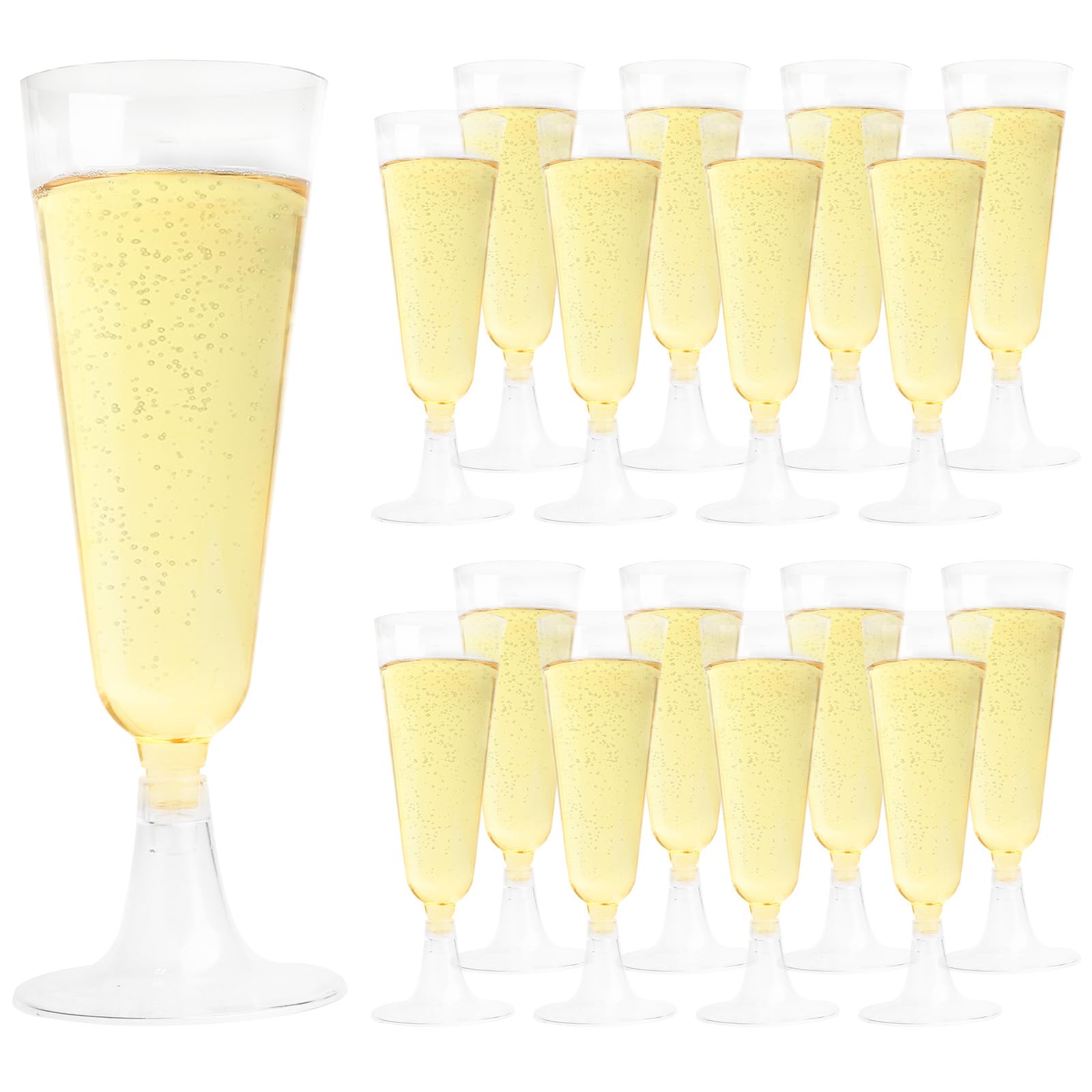 Lyneun Plastic Champagne Flutes 50 Pack, Transparent Plastic Prosecco Flutes Reusable, 150ml Reusable Glasses for Parties, Plastic Flutes for Weddings, Birthdays, Party
