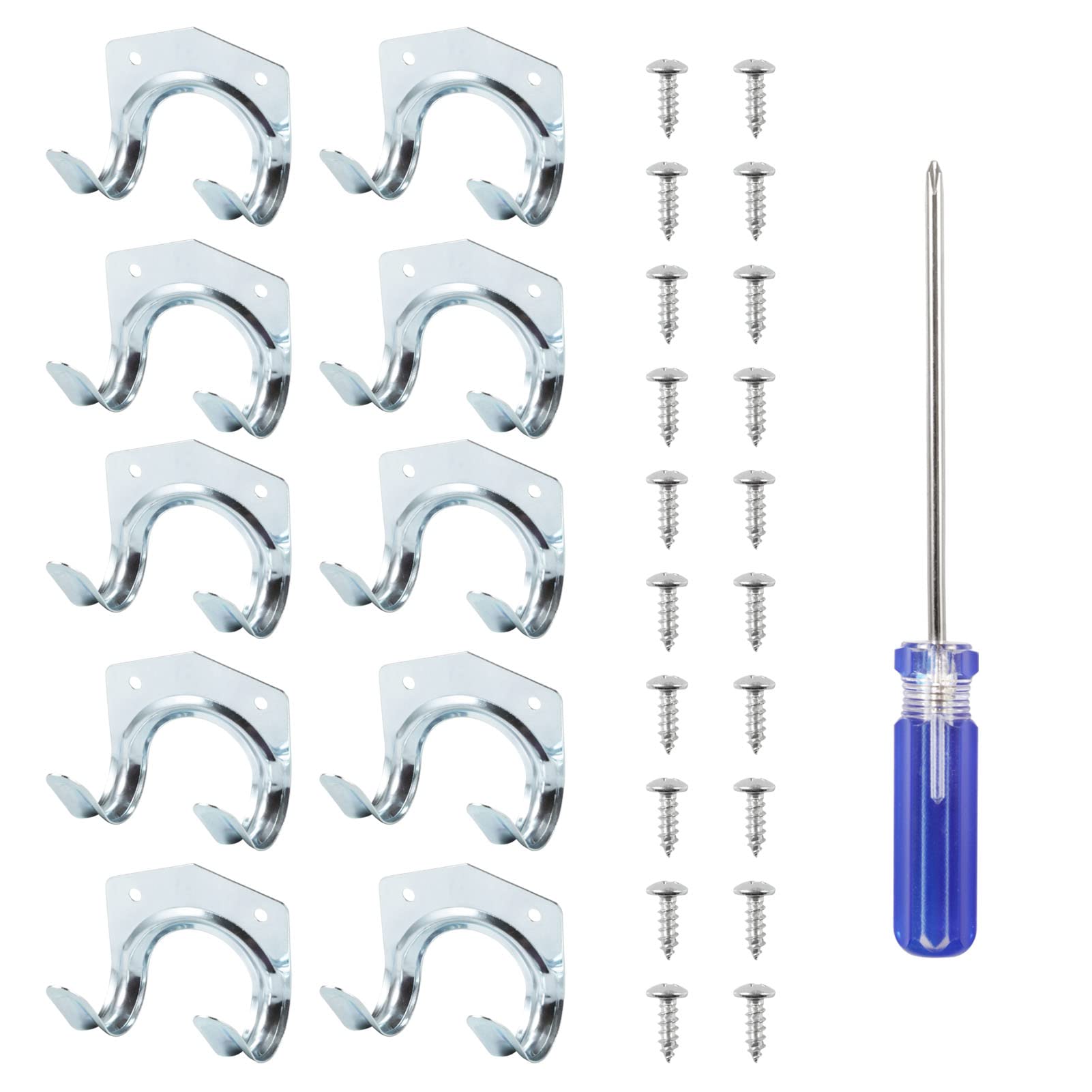 SPEEDWOX Tool Hanger Hooks Set with 10 Pcs Anti-Slip Double Hooks, 20 Pcs Screws and 1 Pcs Screwdriver for Warehouse, Garage, Sheds,Garden Tools