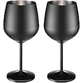 Zopeal 2 Set Stainless Steel Wine Glasses 18 oz Stainless Steel Stem Wine Goblets Unbreakable Metal Cups for Outdoor Camping Travel Picnic Christmas Party Wedding Anniversary Birthday Event (Black)