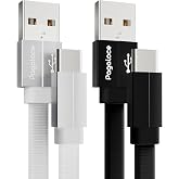 Flat USB A to C Cable 2-Pack 8 FT, Data Sync &amp; Charging, White &amp; Black | Nylon Braided, Slim Design, Compatible with iPhone Duo/18/17/16/15 Series, iPad, Galaxy S26/S25, Moto, Pixel, PS5, CarPlay