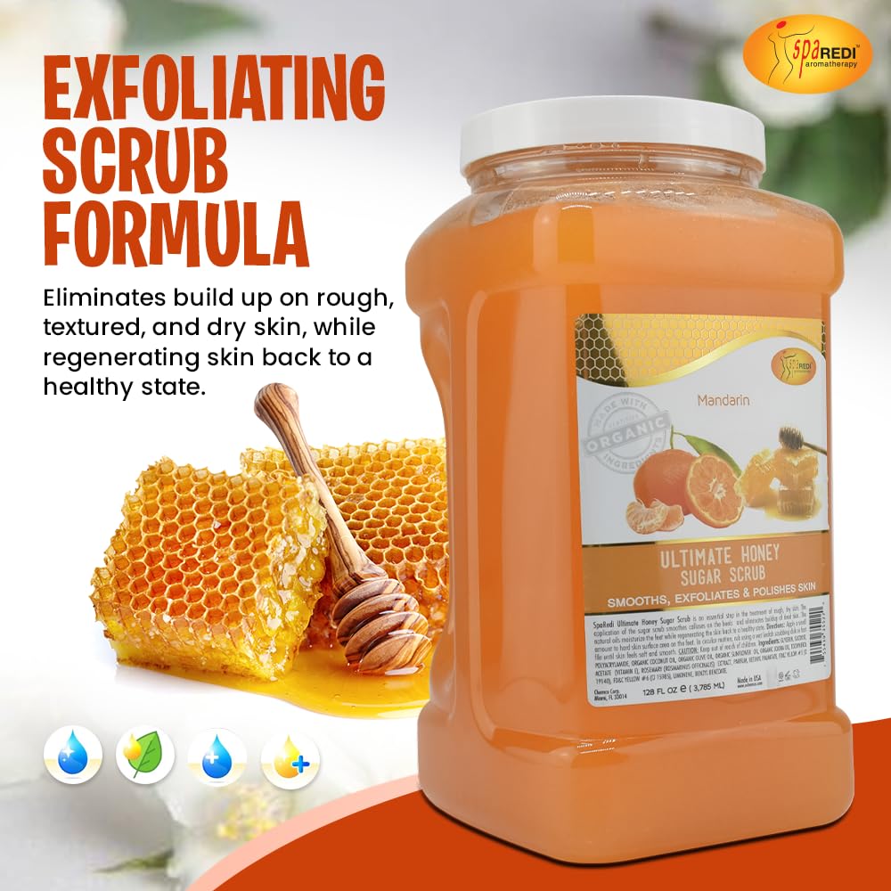 SPA REDI - Sugar Body Scrub, Mandarin Honey, 128 Oz, Exfoliating, Moisturizing, Hydrating and Nourishing, Glow, Polish, Smooth and Fresh Skin - Body Exfoliator