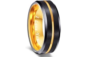 Greenpod Tungsten Mens Ring Wedding Band 6MM 8MM 10MM Thin Blue/Rose Gold Plated/Black/24K Gold Plated Centre Groove Beveled 