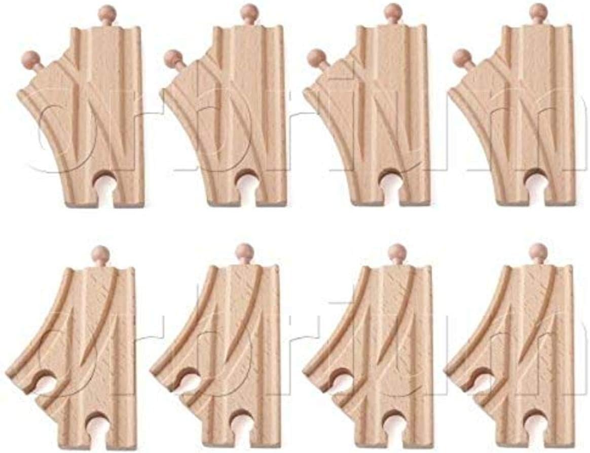 Orbrium Toys Short Curved Switch Tracks for Wooden Train Railway Fits Thomas Brio Chuggington Melissa Doug Imaginarium, Set of 8