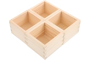 Zerodeko 4Pcs Small Japanese Wooden Sake Cups Square Natural Wood Sake Box Set for Restaurant and Home Dining