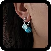 Allereyae Boho Glass Bead Dangle Earrings Ball Ear Jacket Earrings Glass Ball Drop Earring Beads Double Sided Earring Blue Gemstone Dangle Front Back Jewelry for Women