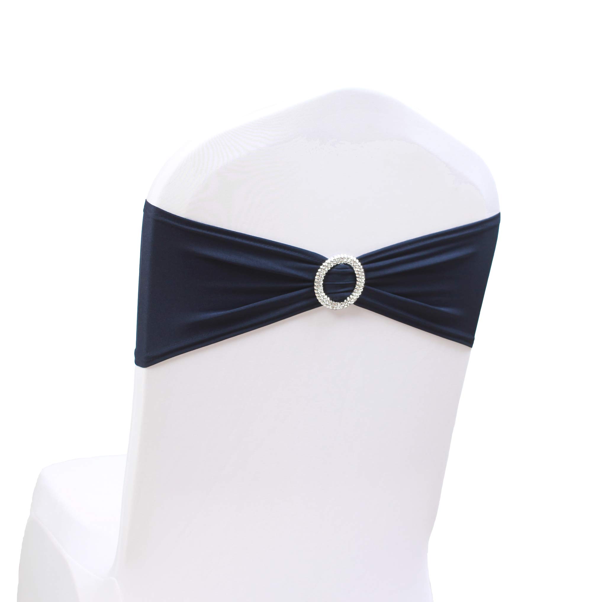 50PCS Spandex Chair Sashes Bows Elastic Chair Bands With Buckle Slider Sashes Bows For Wedding Decorations sy66 (Navy Blue)