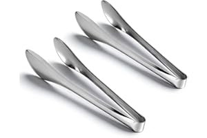 LOURCQVO 2 Pack Serving Tongs, 1.77 Inch x 9 Inch Polished Stainless Steel Kitchen Tongs for Food, Buffet, Appetizer, Cooking