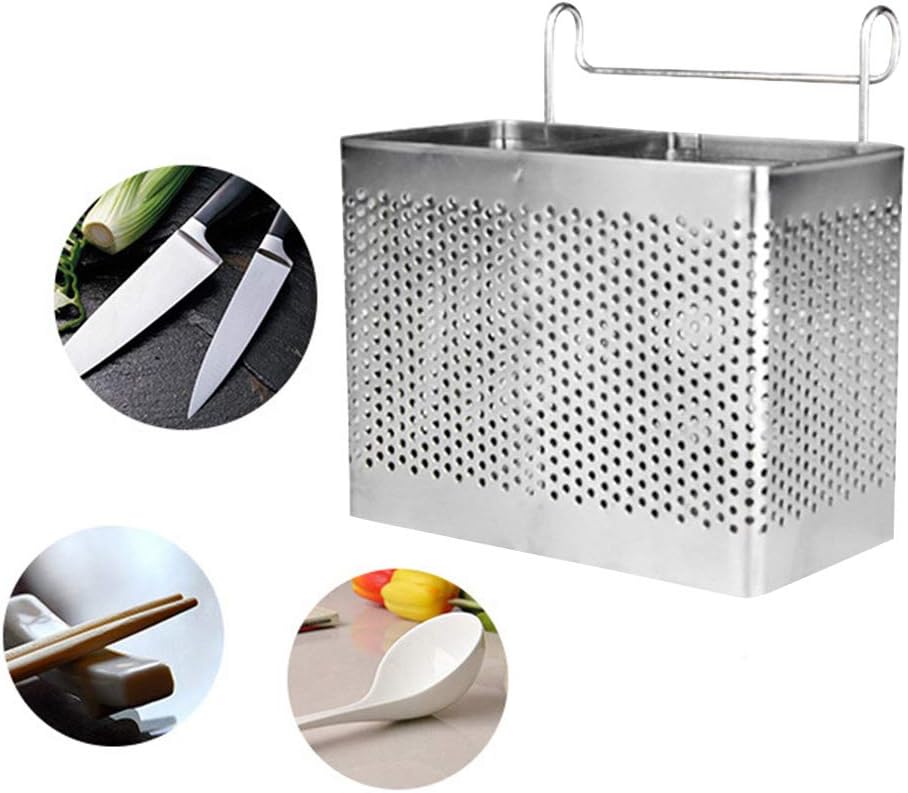 BESTONZON Stainless Steel Hanging 2 Compartments Mesh Utensil Drying Rack, Holder Utensil Drying Rack Basket Holder - Image 3