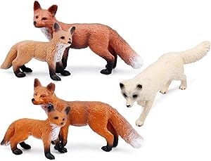 UANDME Fox Toy Figures Set Includes Arctic Fox & Red Foxes Figurines Cake Toppers