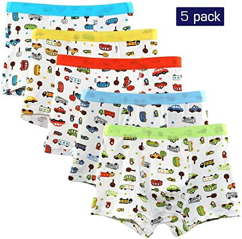 CHANNON Little Boys'Soft Modal Boxer Briefs Kids Cotton Car Underwear (Pack Of 5) 4-5 Years