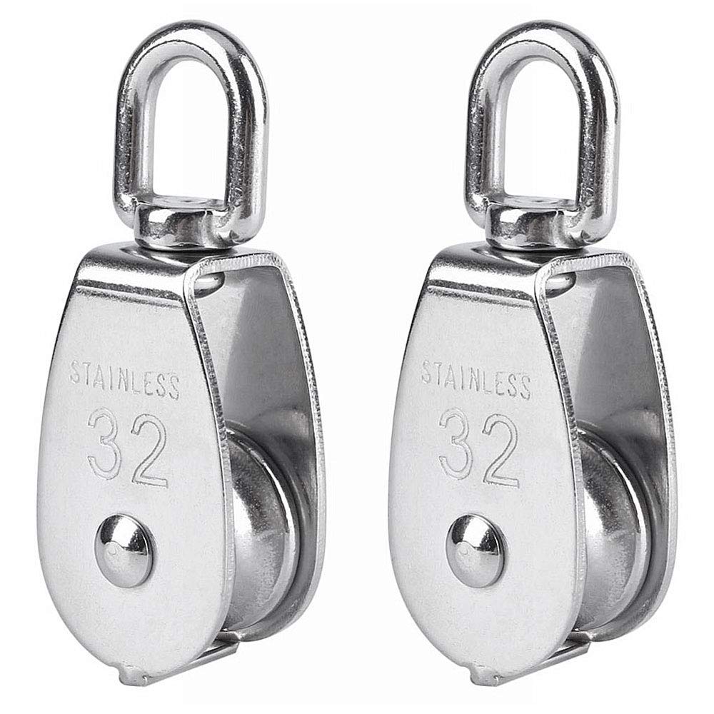 POFET 4Pcs Single Pulley Block, 304 Stainless Steel Pulley Roller, M25 Lifting Crane Swivel Hook Bearings - Image 3