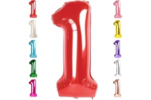 MLUCHEE Balloon Number 40 Inch Red 1 Balloons, One Birthday Decorations, Baby Girl Boy 1st 11 Birthday Mylar Foil Balloons Numbers