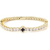 LuxeFlex 4mm Iced Out Four Leaf Tennis Bracelet, White Gold Plated with 5A Zircon Stones, Handmade exquisite Hip Hop Jewelry, Perfect Unisex Gift