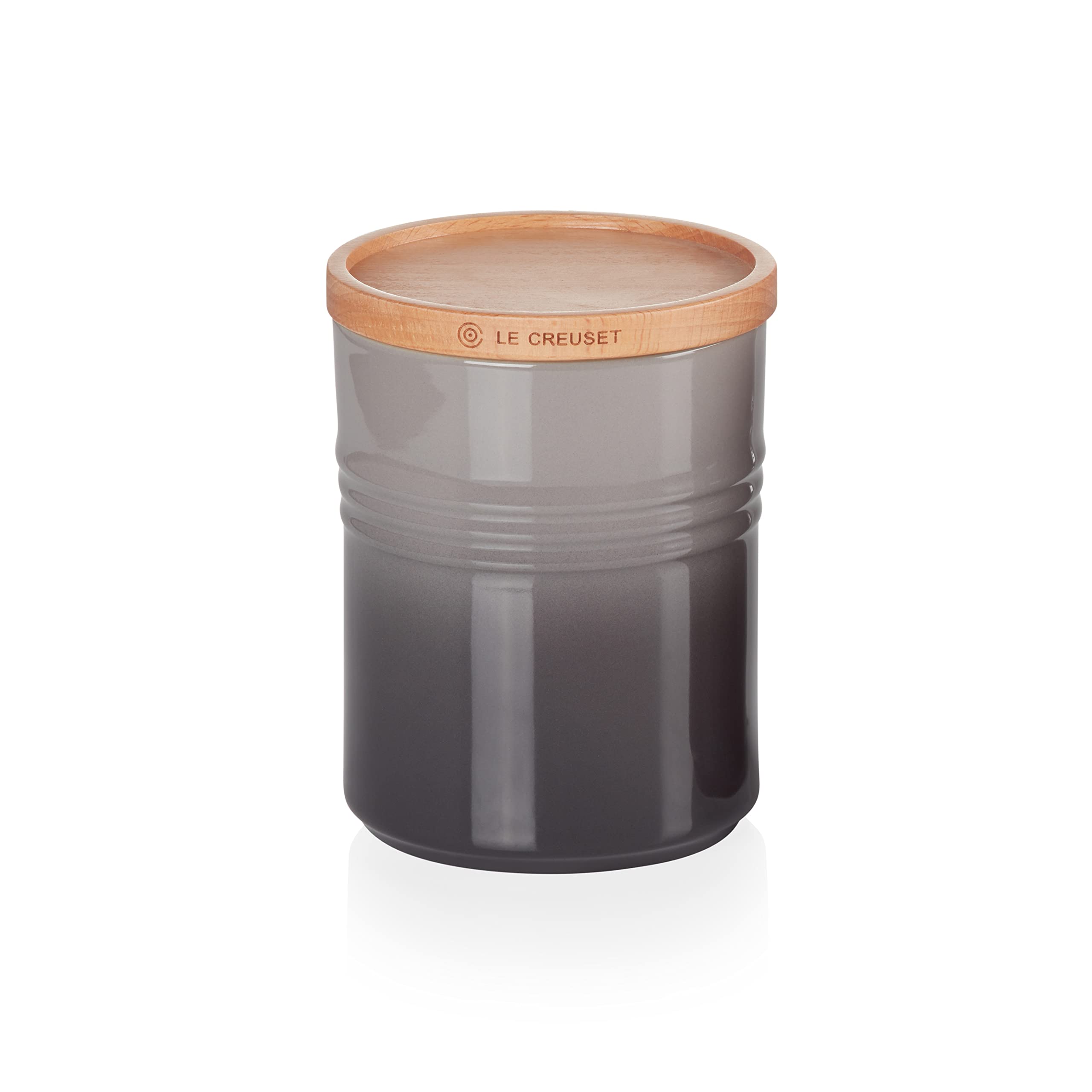 LE CREUSET Stoneware Medium Storage Jar with Wooden Lid, Stoneware, 540 ml, 10 cm, Flint, 91044401444099