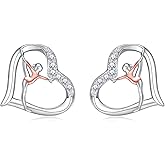 925 Sterling Silver Gymnastics Stud Earrings: Heart Gymnastics Gifts for Women Round Crystal Gymnast Stud Earrings Fashion Jewelry Gift for Daughter Niece