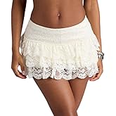 Women Y2K Ruffle Lace Mini Skirt Mesh Layered Tiered Short Skirts Low Rise Pleated Half Slip Skirt Going Out
