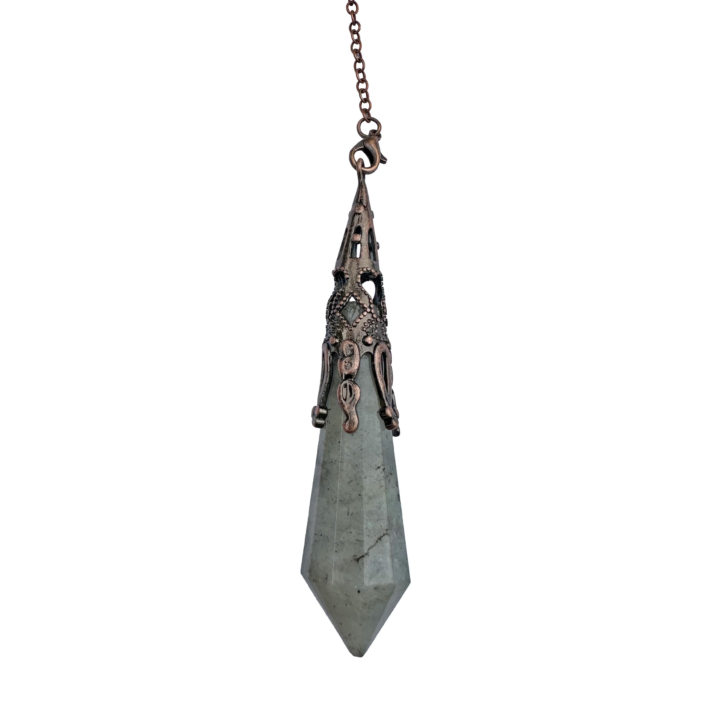 Gemstone Labradorite Vintage Hexagonal Pendulum for Dowsing Chakra Reiki Divination Meditation Wiccan