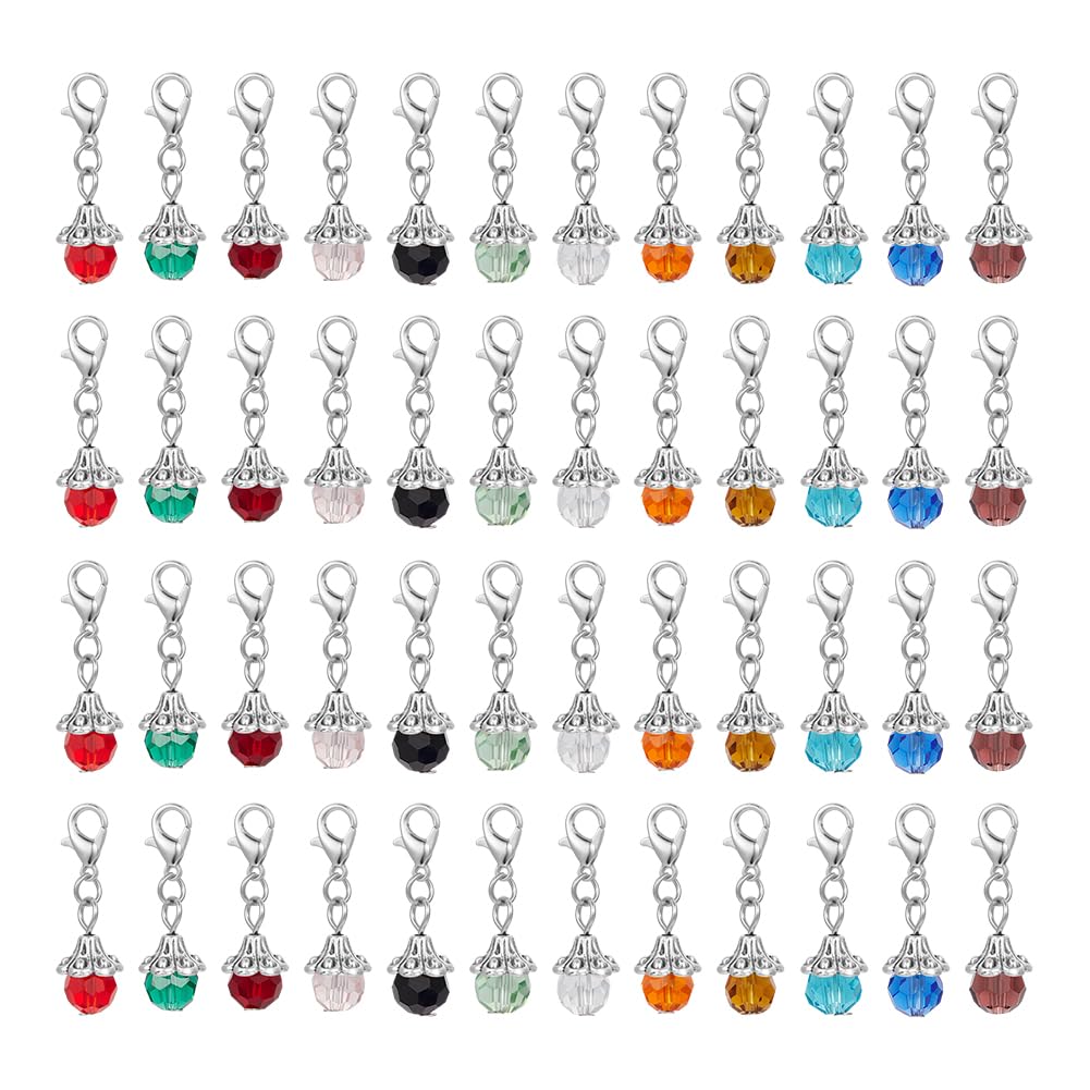 UNICRAFTALE About 48pcs Crystal Charms Knitting Stitch Marker Birthstone Glass Clip on Charm Crochet Stitch Marker Locking Stitch Marker with Removable Lobster Claw Clasps for Sewing Accessories