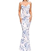 Women's Summer Floral Bodycon Maxi Dress Sexy V Neck Spaghetti Strap Lace Wedding Guest Party Casual Long Dresses