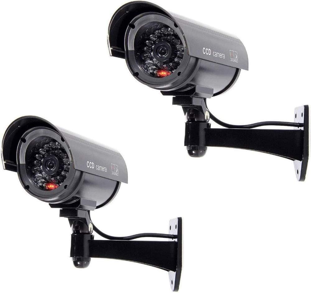 BW 2pcs 1100B Fake CCTV Security Camera Imitation with Flashing Light Black